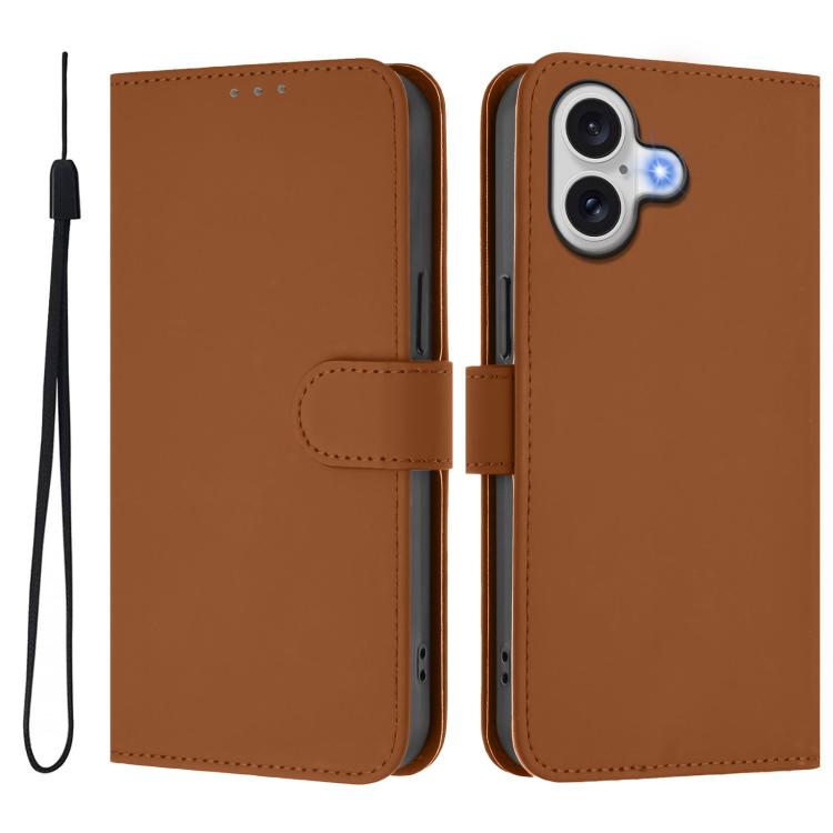 Custodia per telefono in pelle tinta unita effetto pelle con cordino, For iPhone 17