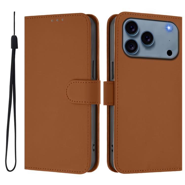 Custodia per telefono in pelle tinta unita effetto pelle con cordino, For iPhone 17 Pro Max