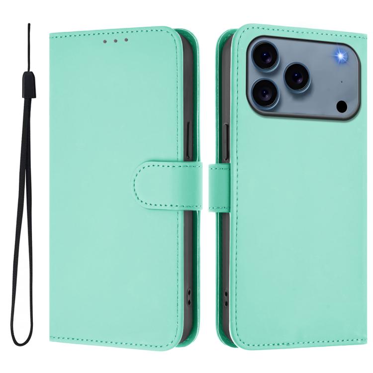 Custodia per telefono in pelle tinta unita effetto pelle con cordino, For iPhone 17 Pro Max