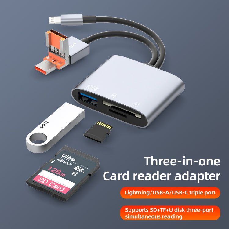 Adattatore USB-C 3 in 1 con lettore schede SD/TF e USB-A