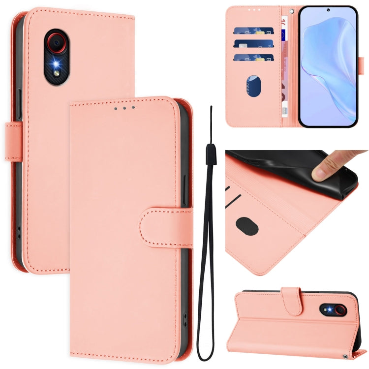 Custodia per telefono in pelle tinta unita effetto pelle con cordino, For Samsung Galaxy XCover 5