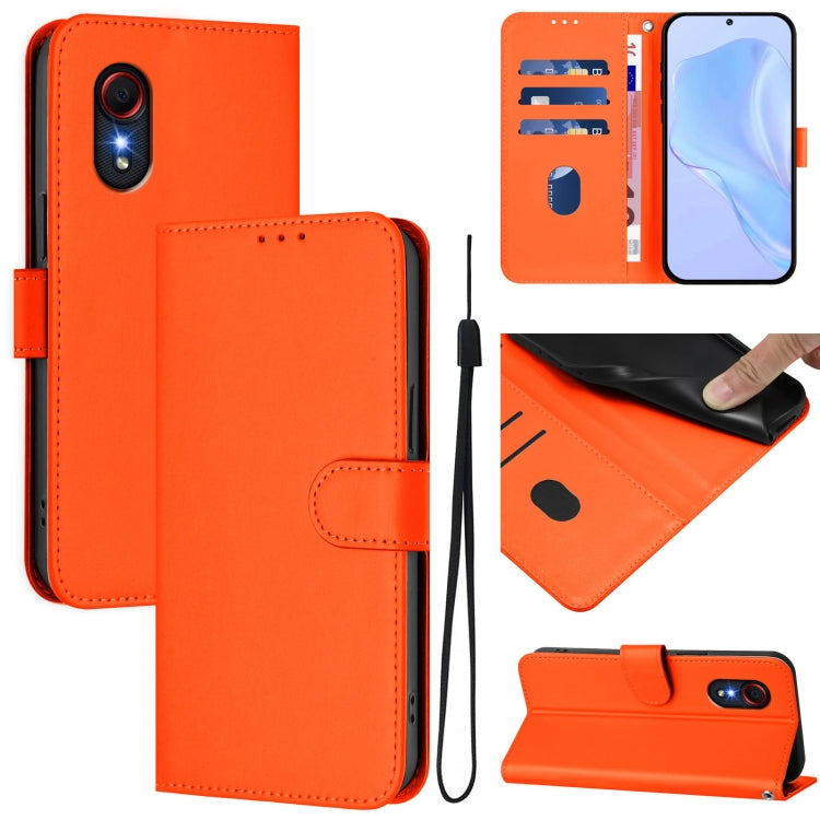 Custodia per telefono in pelle tinta unita effetto pelle con cordino, For Samsung Galaxy XCover 5