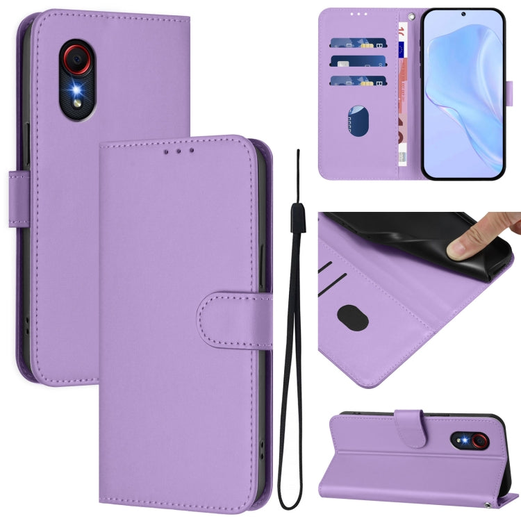 Custodia per telefono in pelle tinta unita effetto pelle con cordino, For Samsung Galaxy XCover 5
