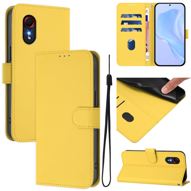 Custodia per telefono in pelle tinta unita effetto pelle con cordino, For Samsung Galaxy XCover 5