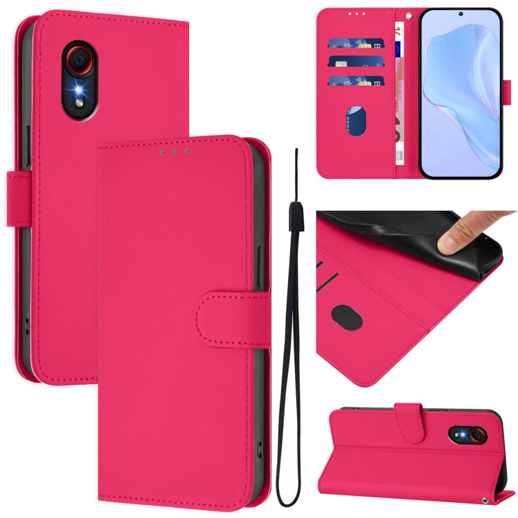 Custodia per telefono in pelle tinta unita effetto pelle con cordino, For Samsung Galaxy XCover 5