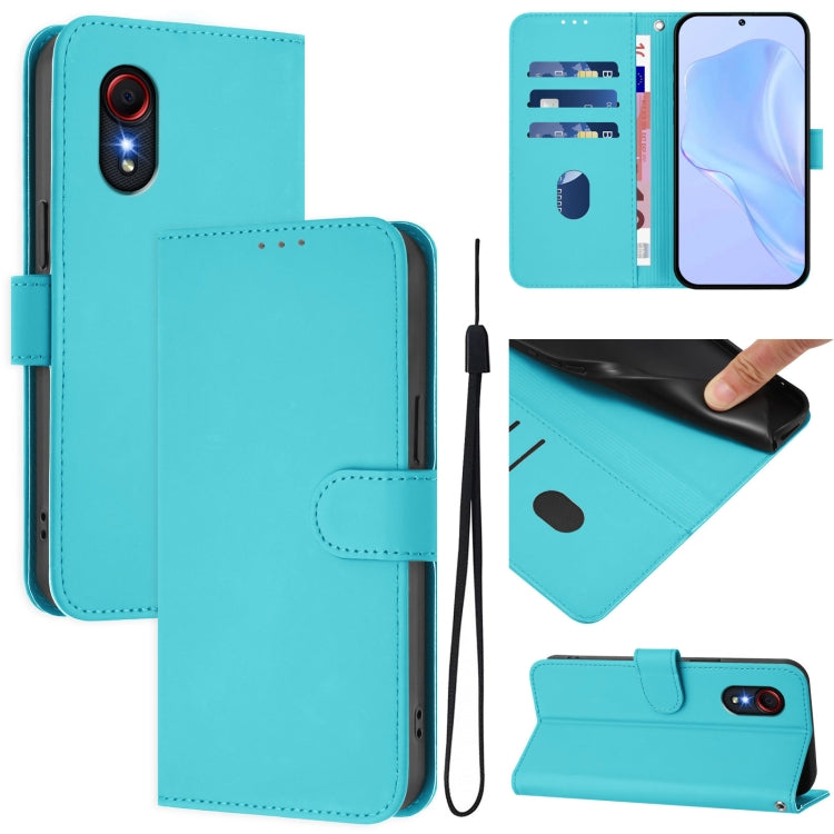 Custodia per telefono in pelle tinta unita effetto pelle con cordino, For Samsung Galaxy XCover 5