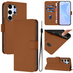 Custodia per telefono in pelle tinta unita effetto pelle con cordino, For Samsung Galaxy S25 Ultra 5G