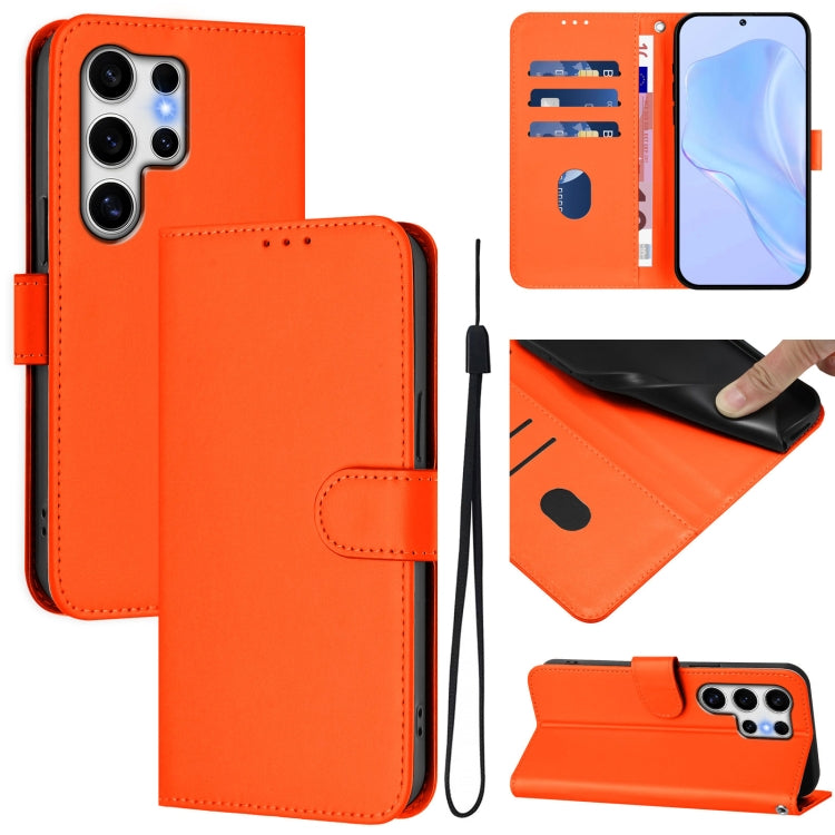 Custodia per telefono in pelle tinta unita effetto pelle con cordino, For Samsung Galaxy S25 Ultra 5G