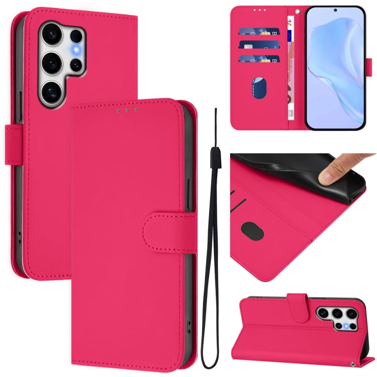 Custodia per telefono in pelle tinta unita effetto pelle con cordino, For Samsung Galaxy S25 Ultra 5G