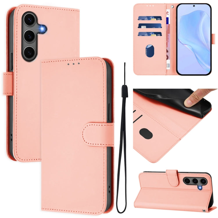 Custodia per telefono in pelle tinta unita effetto pelle con cordino, For Samsung Galaxy S25+ 5G