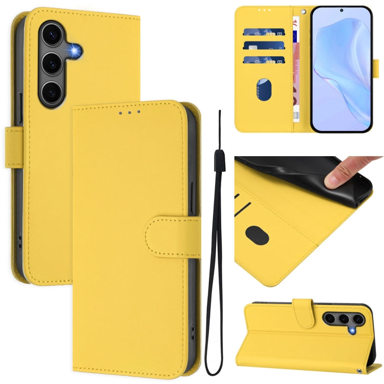 Custodia per telefono in pelle tinta unita effetto pelle con cordino, For Samsung Galaxy S25+ 5G