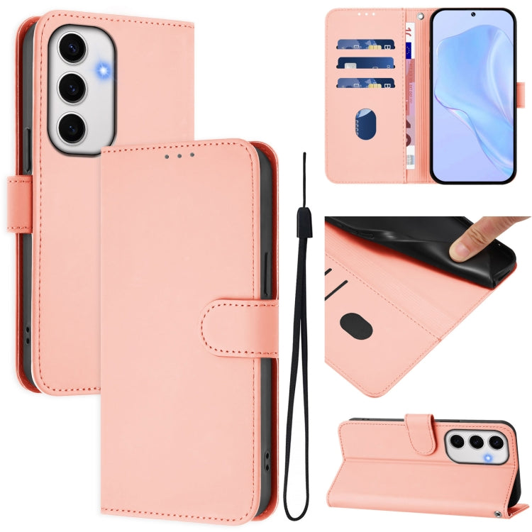 Custodia per telefono in pelle tinta unita effetto pelle con cordino, For Samsung Galaxy S24 FE 5G