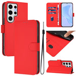 Custodia per telefono in pelle tinta unita effetto pelle con cordino, For Samsung Galaxy S24 Ultra 5G