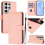 Custodia per telefono in pelle tinta unita effetto pelle con cordino, For Samsung Galaxy S24 Ultra 5G