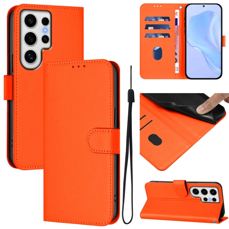 Custodia per telefono in pelle tinta unita effetto pelle con cordino, For Samsung Galaxy S24 Ultra 5G