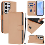 Custodia per telefono in pelle tinta unita effetto pelle con cordino, For Samsung Galaxy S24 Ultra 5G