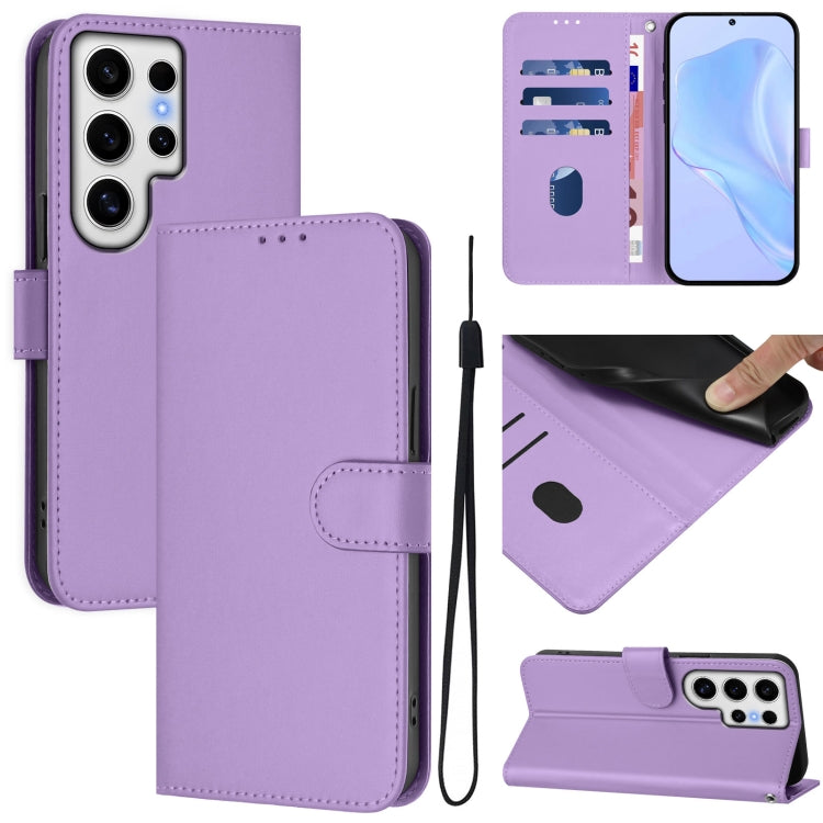 Custodia per telefono in pelle tinta unita effetto pelle con cordino, For Samsung Galaxy S24 Ultra 5G
