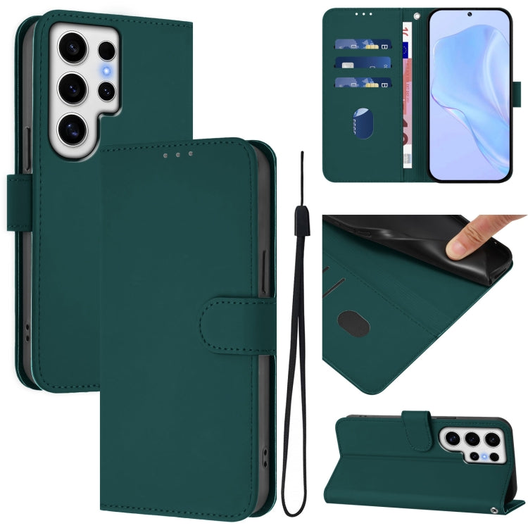 Custodia per telefono in pelle tinta unita effetto pelle con cordino, For Samsung Galaxy S24 Ultra 5G