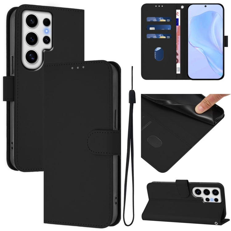 Custodia per telefono in pelle tinta unita effetto pelle con cordino, For Samsung Galaxy S24 Ultra 5G