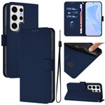 Custodia per telefono in pelle tinta unita effetto pelle con cordino, For Samsung Galaxy S24 Ultra 5G