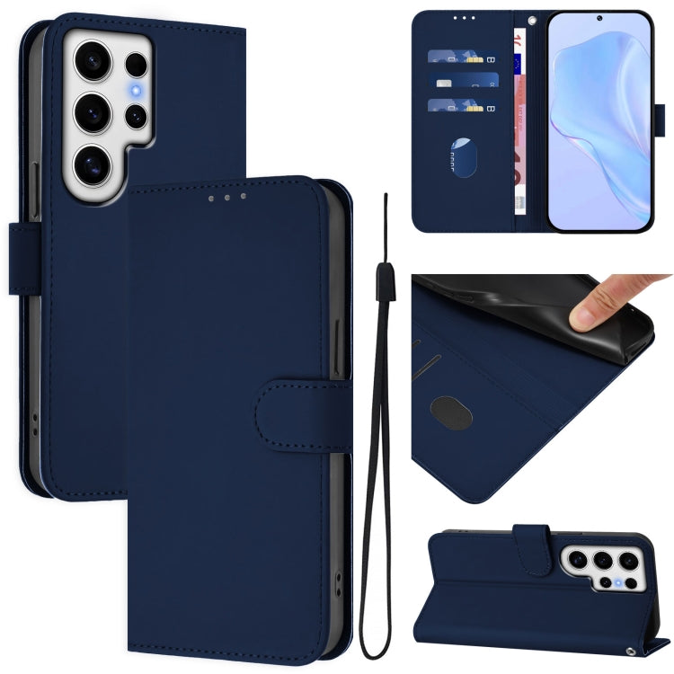 Custodia per telefono in pelle tinta unita effetto pelle con cordino, For Samsung Galaxy S24 Ultra 5G