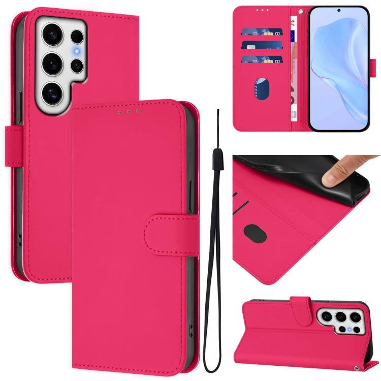 Custodia per telefono in pelle tinta unita effetto pelle con cordino, For Samsung Galaxy S24 Ultra 5G