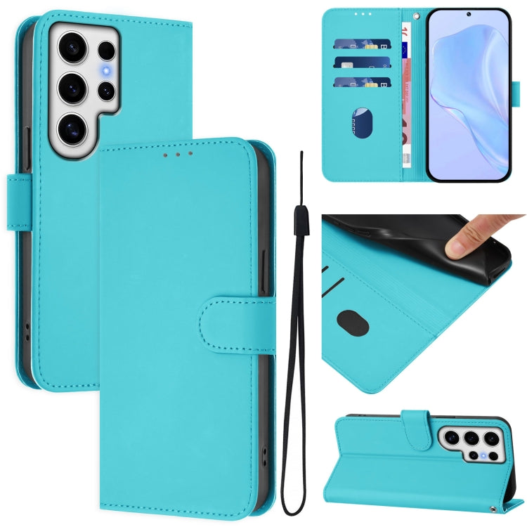 Custodia per telefono in pelle tinta unita effetto pelle con cordino, For Samsung Galaxy S24 Ultra 5G