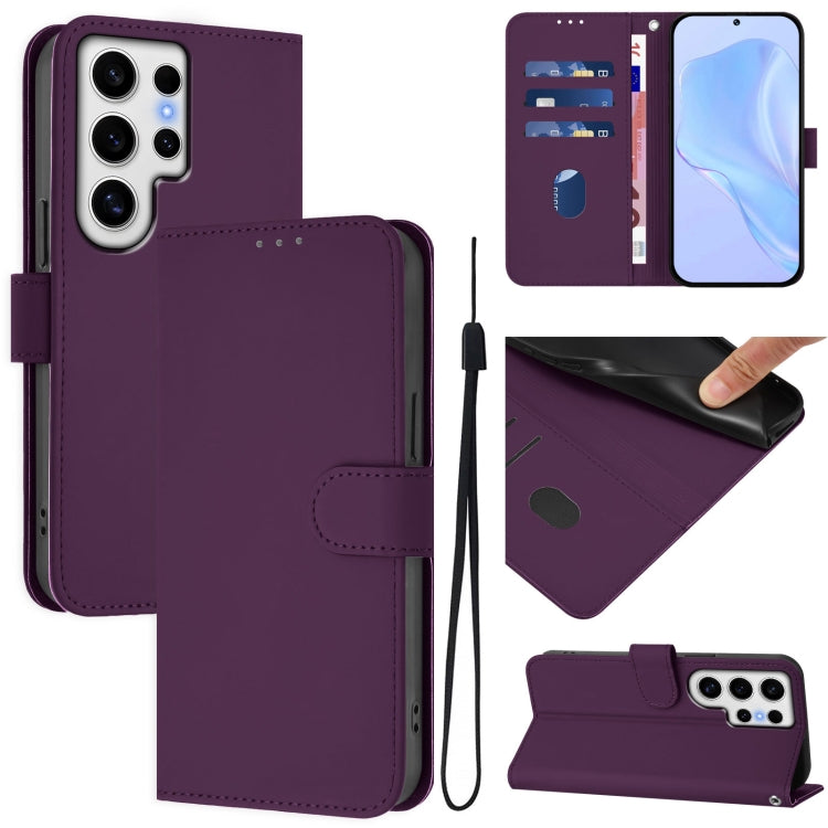 Custodia per telefono in pelle tinta unita effetto pelle con cordino, For Samsung Galaxy S24 Ultra 5G