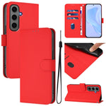 Custodia per telefono in pelle tinta unita effetto pelle con cordino, For Samsung Galaxy S24+ 5G