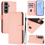 Custodia per telefono in pelle tinta unita effetto pelle con cordino, For Samsung Galaxy S24+ 5G