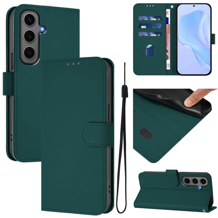 Custodia per telefono in pelle tinta unita effetto pelle con cordino, For Samsung Galaxy S24+ 5G