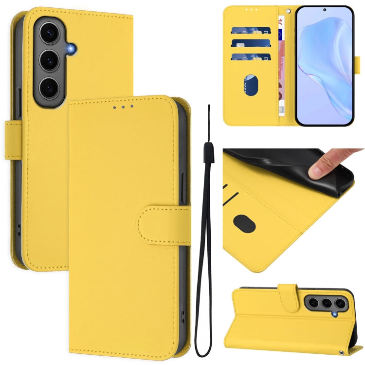 Custodia per telefono in pelle tinta unita effetto pelle con cordino, For Samsung Galaxy S24+ 5G