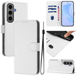 Custodia per telefono in pelle tinta unita effetto pelle con cordino, For Samsung Galaxy S24+ 5G