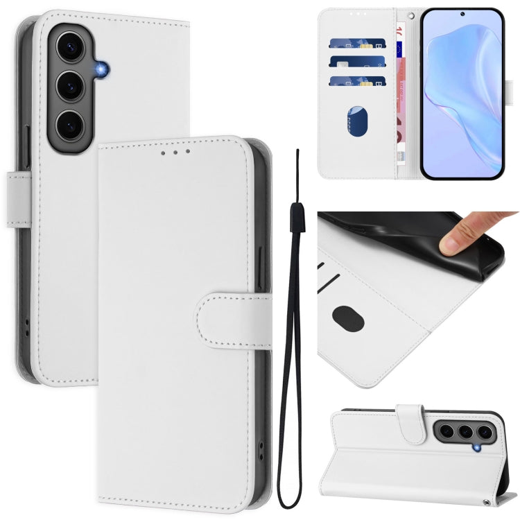 Custodia per telefono in pelle tinta unita effetto pelle con cordino, For Samsung Galaxy S24+ 5G