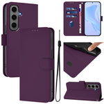 Custodia per telefono in pelle tinta unita effetto pelle con cordino, For Samsung Galaxy S24+ 5G