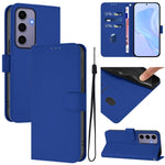 Custodia per telefono in pelle tinta unita effetto pelle con cordino, For Samsung Galaxy S24 5G