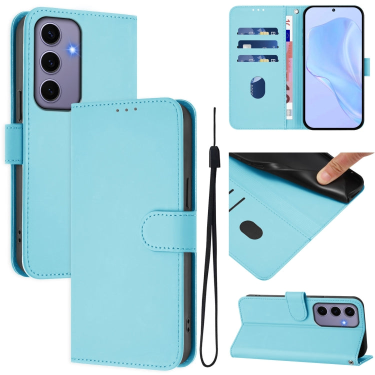 Custodia per telefono in pelle tinta unita effetto pelle con cordino, For Samsung Galaxy S24 5G