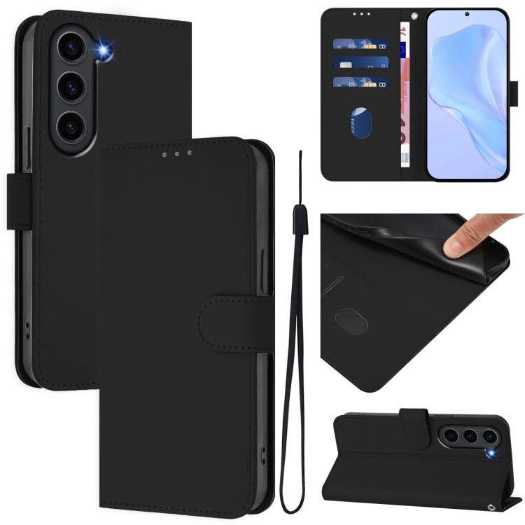 Custodia per telefono in pelle tinta unita effetto pelle con cordino, For Samsung Galaxy S23 FE 5G