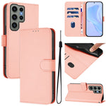 Custodia per telefono in pelle tinta unita effetto pelle con cordino, For Samsung Galaxy S23 Ultra 5G