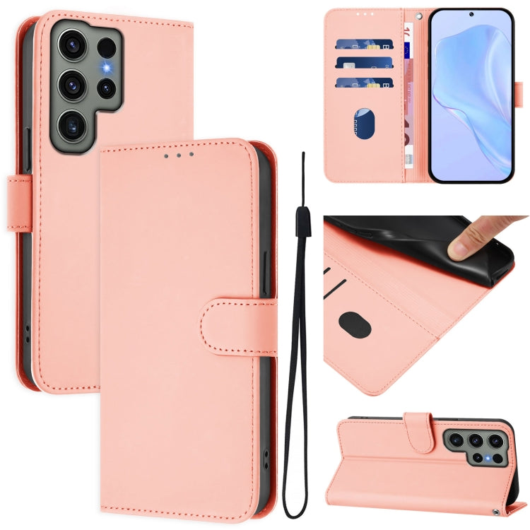 Custodia per telefono in pelle tinta unita effetto pelle con cordino, For Samsung Galaxy S23 Ultra 5G