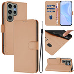 Custodia per telefono in pelle tinta unita effetto pelle con cordino, For Samsung Galaxy S23 Ultra 5G