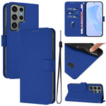 Custodia per telefono in pelle tinta unita effetto pelle con cordino, For Samsung Galaxy S23 Ultra 5G