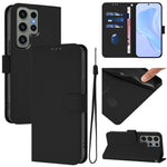 Custodia per telefono in pelle tinta unita effetto pelle con cordino, For Samsung Galaxy S23 Ultra 5G