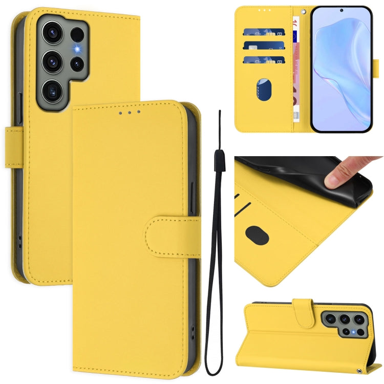 Custodia per telefono in pelle tinta unita effetto pelle con cordino, For Samsung Galaxy S23 Ultra 5G