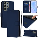 Custodia per telefono in pelle tinta unita effetto pelle con cordino, For Samsung Galaxy S23 Ultra 5G