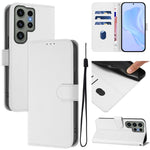 Custodia per telefono in pelle tinta unita effetto pelle con cordino, For Samsung Galaxy S23 Ultra 5G