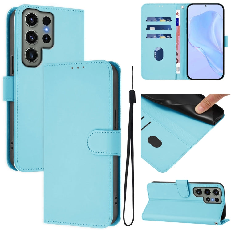 Custodia per telefono in pelle tinta unita effetto pelle con cordino, For Samsung Galaxy S23 Ultra 5G