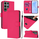 Custodia per telefono in pelle tinta unita effetto pelle con cordino, For Samsung Galaxy S23 Ultra 5G