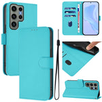 Custodia per telefono in pelle tinta unita effetto pelle con cordino, For Samsung Galaxy S23 Ultra 5G