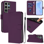 Custodia per telefono in pelle tinta unita effetto pelle con cordino, For Samsung Galaxy S23 Ultra 5G